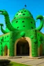 Placeholder: A green dinosaur themed coliseum designed in ancient Egyptian architectures and sculptures painted by Joan Miro