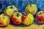 Placeholder: Abstract impasto oil painting of an apples on a table in the style of cezanne cezanne