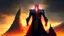 Placeholder: Sauron the mighty lord of darkness standing on a rock in the dark land of Mordor,A superhero MAN with infinite power and technology from the galactic race