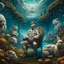 Placeholder: portrait of macho army officer on a bar chair inside mushroom grove with huge fluffy space chinchilla in the style of Escher, 4 k, down-light, soft light, depth of field, photo realism, trending on art station, high detail, spray paint