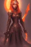 Placeholder: Dark Paladin, orange hair, orange eyes, standing in front of dark castle, Female, similar to berserk