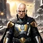 Placeholder: star wars bald male corellian jedi pilot wearing black and gunmetal grey old republic armored robes with gold trim, alone, battle-ready Jedi Master defending a ruined ancient city surrounded by golden light, centered head and shoulders portrait, hyperdetailed, dynamic lighting, hyperdetailed background, 8k resolution, volumetric lighting, light skin, fully symmetric details