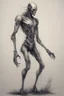 Placeholder: A creature half human half machine Busch painting style thine line draw