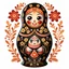 Placeholder: draw matryoshka dolls, the matryoshka is smiling, the kind sweet face of the matryoshka doll, behind the matryoshka Russian patterns in the style of Khokhloma