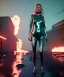 Placeholder: retro sci-fi portrait image from 1980, Los Angeles street explosions, fire, scared people, blonde woman walking, sweet Kate moss face, tight latex suit, soft color, highly detailed, unreal engine 5, ray tracing, RTX, lumen lighting, ultra detail, volumetric lighting, 3d, finely drawn, high definition, high resolution.