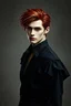 Placeholder: realistic Beatiful medium red hair male black clothes for vampire masquerade rpg