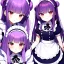 Placeholder: Clear focus, 8k, beautiful lighting, vibrant colors, girl, purple hair, long hair, red eyes, messy hair, loli, maid, twins,