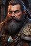 Placeholder: dnd character art of dwarf, long braided beard, high resolution cgi, 4k, unreal engine 6, high detail, cinematic, concept art, thematic background, well framed