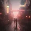 Placeholder: A professional night shot of a romantic far future city, seoul, couple holding hands, trending on Artstation, sharp soft focus, highly detailed, crowded, red balloons falling, couple facing away, girl with black hair, don´t see their faces