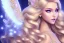 Placeholder: smiling, beautiful, soft,smiling, straight and long blonde hair, dewy and shiny atmosphere, diamond crown, long fairy wings in the back, full head, curly hair, golden veil clothes, bacground pink and blue