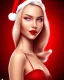 Placeholder: girl in red dress, close up portrait, Christmas, smiling, red lipstick, blonde hair