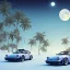 Placeholder: 1980's aesthetic vaporwave palm trees with moon with porsche in the winter snow with lightning