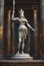 Placeholder: highly detailed marble and jade statue on a plint of the goddess of war. sandals, plate mail, spear, shield. stunning body. full body shot, Hyperrealism, breathtaking, ultra realistic, unreal engine, ultra detailed, volumetric fog, cinematic lighting, , stunning temple environment