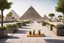 Placeholder: urban design tourist walkway with the pyramids , modern street seating , planters