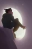 Placeholder: a depressed boy looking at the moon at night sitting on his window