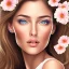 Placeholder:  beautiful, pretty very young european female face portrait, detailed eyes, hair with flowers, cosmic ambiance , 8k