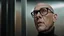 Placeholder: A striking, photorealistic portrait of Chris, a middle-aged european man with a slightly shaven head , wearing black square glasses, black shirta and makes a scared face. The background reveals a futuristic neon light, designed with modern, sleek lines and advanced technology. The overall ambiance gives off a sense of professionalism and cutting-edge innovation., photohigh detalied, sharp focus, professional photo