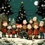 Placeholder: Children Illustrated in the Style of Charlie brown standing around a Motorcycle in a Christmas scene