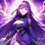 Placeholder: girl, masterpiece, best quality, volumetric lighting, detailed outfit, perfect eyes, purple hair, purple eyes, long hair, lightning magic, laughing, angry,