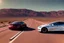 Placeholder: A Tesla 'Model S' is drifting at high speeds, in the Mojave Desert. (CINEMATIC, WIDE ANGLE LENS, PHOTO REAL)