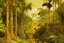 Placeholder: A yellowish orange colored rainforest with mangroves designed in ancient Egyptian architectures and sculptures painted by Edouard Manet