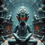 Placeholder: Techno Zen. Photorealistic. Hypnotic Perspective. Space Opera, Psychonaut, Enlightenment, samadhi. Tantric Psychedelic Tripping robot Monk, hallucinating an illusion. Sparkles scintillate through the air. Everythings is covered in an intricate etched fractal paisley pattern.alien temple with hindu like sculptures and motifs combined with high technology.