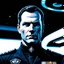 Placeholder: Photorealistic Portrait of Cliff Allister McLane, captain of the starship *Orion*, with short dark hair, a strong jawline, and a confident expression. He wears a black uniform with a high collar and no emblems. The background shows a sleek starship bridge with glowing control panels and stars visible outside.