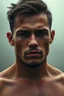 Placeholder: Extremely realistic photo of a young man with nice muscles,fog, general foul weather, (Rembr Lighting), zeiss lens, ultra realistic, (high detailed skin:1.2), 8k uhd, dslr, Dramatic Rim light, high quality, Fujifilm XT3, artwork in pale distressed tones , minimalistic approach, blends old world aesthetics art with elements of distressed painting and illustration, shadow play, high conceptuality, palette inspired by Charlene Mc Nally, Carne Grif