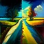 Placeholder: two roads diverged , art, oil colors, bright