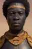 Placeholder: african head portrait, warrior costume, village, meditation, woods, galaxy sky, 8k quality