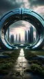 Placeholder: futuristic megapolis small portal in the middle of ground