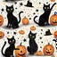 Placeholder: black cat on Halloween dancing with pumpkins in the photo of the starry sky