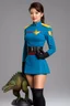 Placeholder: female starfleet cadet uniform belt miniskirt and her pet dinosaur
