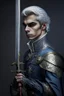 Placeholder: european gray hair young adult royal guard swordsman with rapier