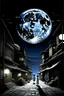 Placeholder: THE MOON HIDDEN SHADOWY FIGURES LABIRINTHINE STREETS STYLE OF HIROKU OGAI