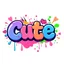 Placeholder: Generate a colorful graffiti-style image featuring the word 'Cute'. Use a mix of bright and playful colors like pink, blue, and green, with splashes, drips, and abstract shapes surrounding the text. The lettering should be rounded, bold, and have a fun, bubbly 3D effect, with small decorative elements like hearts to enhance the cute theme.