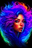 Placeholder: A woman's face with colorful hair and waves surrounding her, in the style of realistic fantasy, neon color palette, dark bronze and violet, split toning, exotic realism, contest winner, gorgeous colors