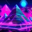 Placeholder: oracle sphinx , vaporwave pictures style, with neon lights and the pyramids far away