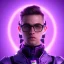 Placeholder: Cute boy face eyeglasses , Sci-fi character, purple backlight, pink and purple, scifi suit, profile, purple background, pink lighting