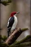 Placeholder: Red-headed woodpecker checking the tree for food.