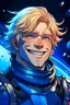 Placeholder: Galactic strong smiling man knight of sky deep blue eyed blondhaired vessel