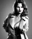 Placeholder: Geena Davis as femme fatale in a leather coat. black and white. film noir. hollywood. low key. contrast. cold lights. high detailed.