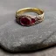 Placeholder: ruby signet ring with braided gold, celtic ring, highly ornate, breathtaking, nordic ring, viking ring, engraved carved band, runes, men's jewellery