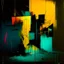 Placeholder: Minimal abstract oil painting of bright triadic colour . with random words. Brutalist fragments Line sketches. illuminated at night. In the style of Justin Mortimer and Phil Hale and Ashley Wood