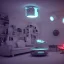 Placeholder: concept of futuristic living room, cyborg sitting, cinema 4d, blender, complex, beautyfull, 8k, lights