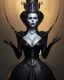 Placeholder: evil queen in black leather gown, busty, cleavage, angry, emperious, 8k resolution concept art portrait by Greg Rutkowski,