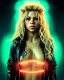 Placeholder: portrait, Shakira, blonde artist, angry, Realistic image, MMA robe, hoodie, mouthguard, nose, band aid, loose long hair, eyes make up, line gold make up, glow, circle iris. Rain, fog, Neon colors, leds. Dark background, photo studio, neon lights. concept art, smooth, unreal engine 5, god lights, ray tracing, RTX, lumen lighting, ultra detail, volumetric lighting, 3d, finely drawn, high definition, 4k.