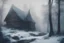 Placeholder: Povoado no meio de uma floresta, casas de madeiras, imagem antiga, cores frias e ar misterioso