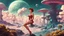 Placeholder: slim Sci-fi pin-up girl on an alien planet of cloud trees