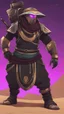 Placeholder: A close picture to Ramattra nemesis form as tank with Arab clothes in overwatch art style with black color and neon purple details in Desert